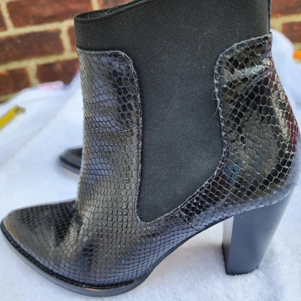 Zara Faux Snakeskin Chelsea Ankle Boots Black Pointed Toe Heeled 38 7.5 - Picture 11 of 12